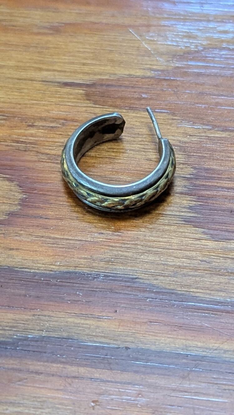 Vintage Single Sterling 925 Mexico Hoop Earring 10k Gold Trim 6g